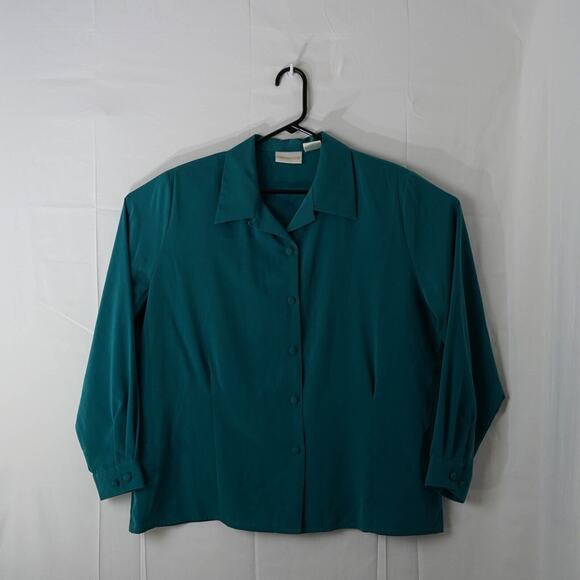 Vintage Christie & Jill Teal Blue Long Sleeve Button Up Womens 20W Plus Size - Picture 1 of 7